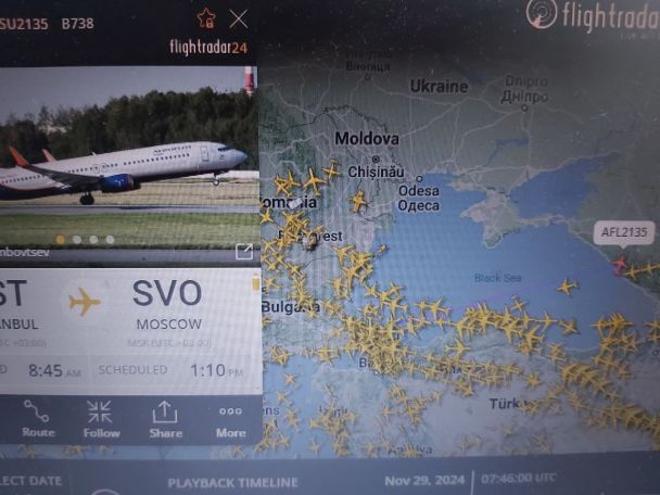 Літак з Росії над Україною / скрішот з Flightradar / ©
